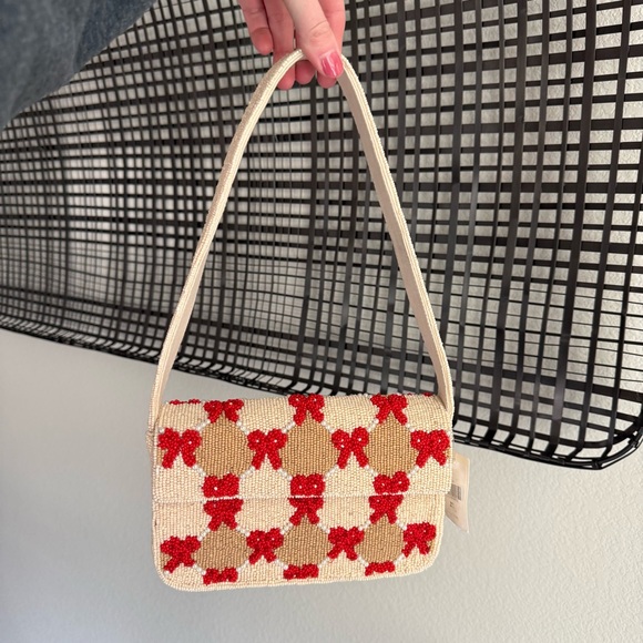 Anthropologie Handbags - Anthropologie the Fiona beaded red bow bag